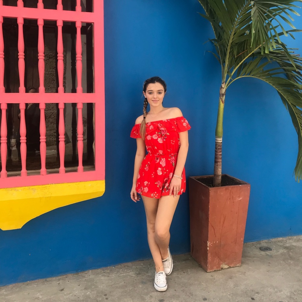 Divided Red Floral Romper